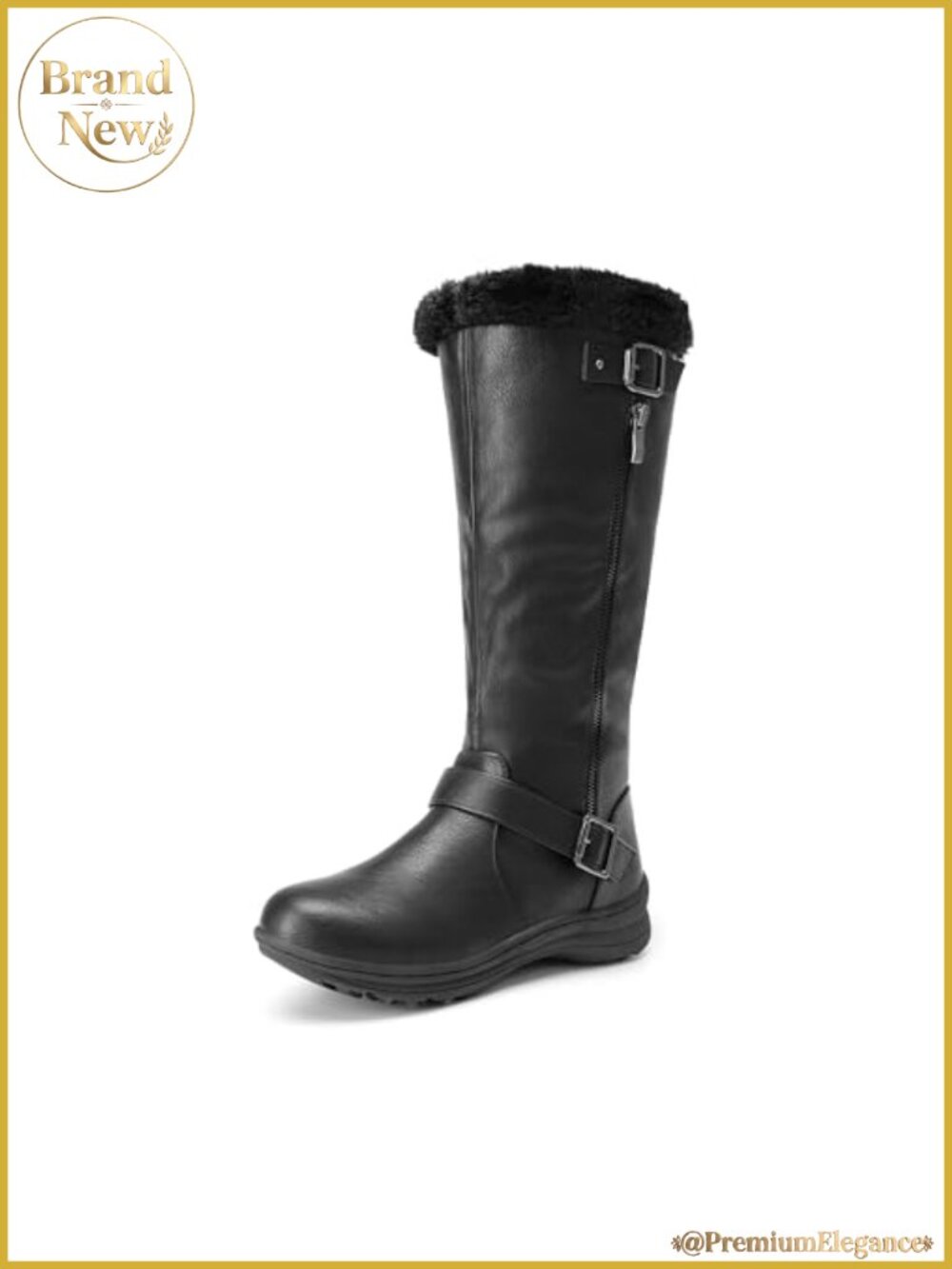 Women's Knee High Winter Boots Faux Fur Lined Side Zip Block Heel Snow Boots